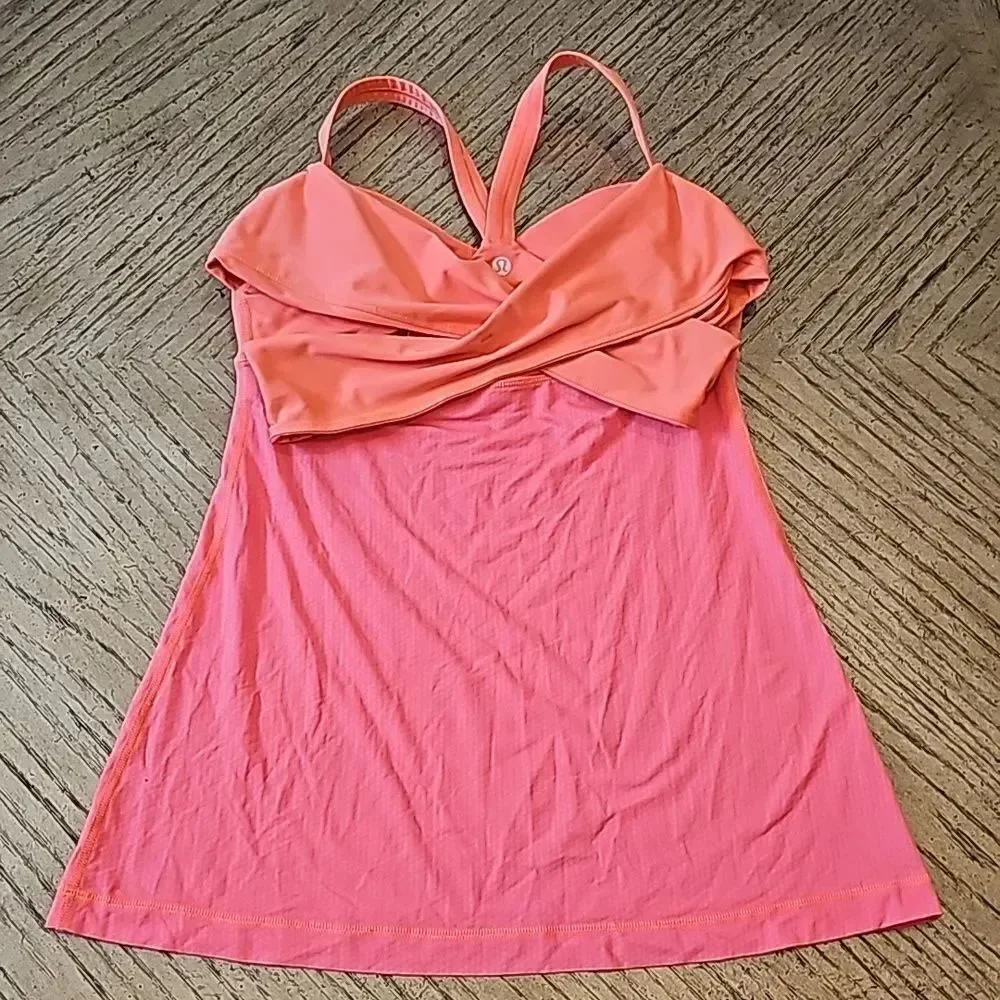 Lululemon orange wrap it tank top with built in sports bra size